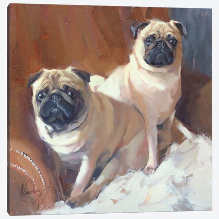 Two Pugs Canvas Print #AMV25} by Alex Movchun Canvas Print