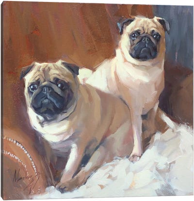 Two Pugs Canvas Art Print - Pug Art