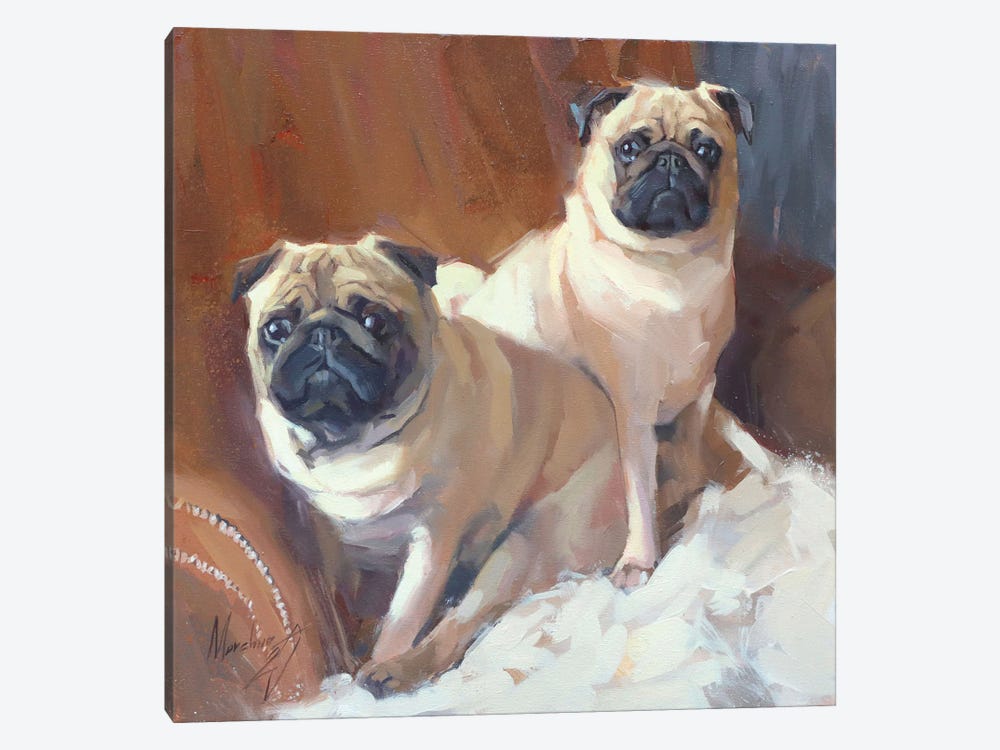 Two Pugs by Alex Movchun 1-piece Canvas Print