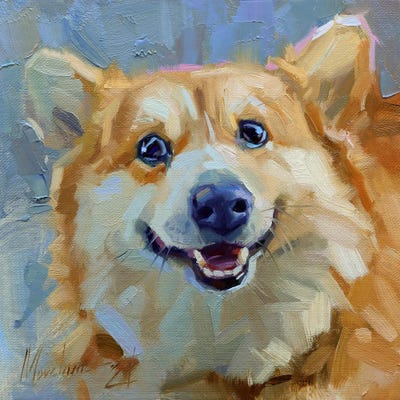 Happy Corgy by Alex Movchun metal wall art