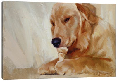 Yellow Labrador With Toy Canvas Art Print - Alex Movchun