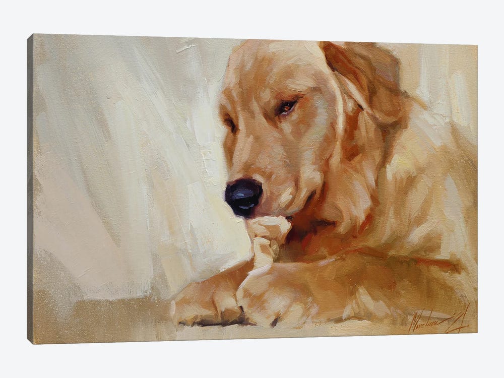Yellow Labrador With Toy by Alex Movchun 1-piece Canvas Artwork