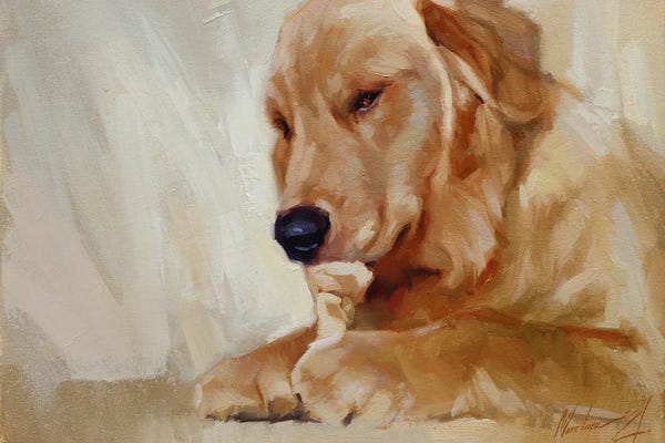 Alex Movchun: Yellow Labrador With Toy by Alex Movchun