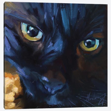 Black Cat With Green Eyes Canvas Print #AMV58} by Alex Movchun Art Print