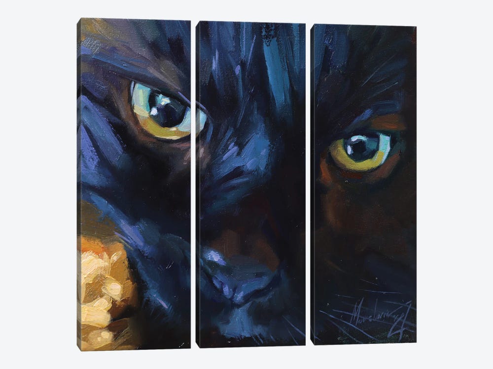 Black Cat With Green Eyes by Alex Movchun 3-piece Art Print