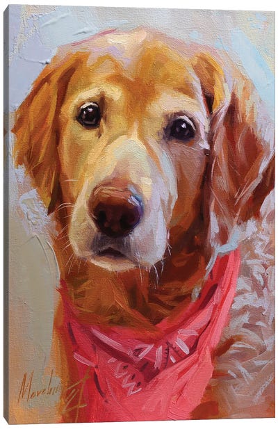 Yellow Labrador With Pink Bandana Canvas Art Print - Alex Movchun