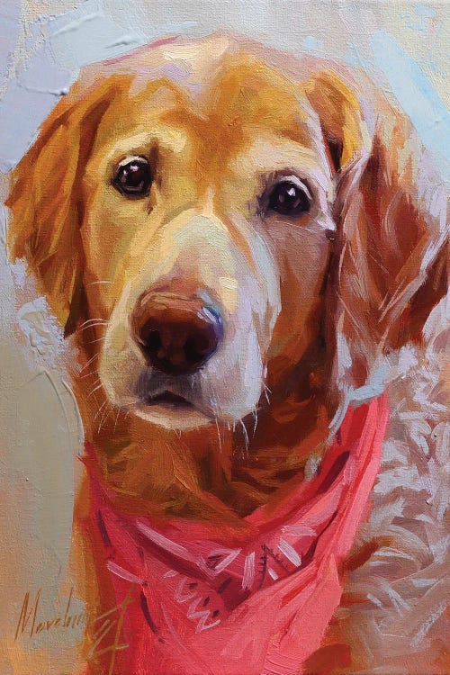 Yellow Labrador With Pink Bandana by Alex Movchun wall art