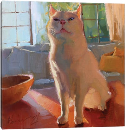 White Cat Pet Canvas Art Print - Alex Movchun