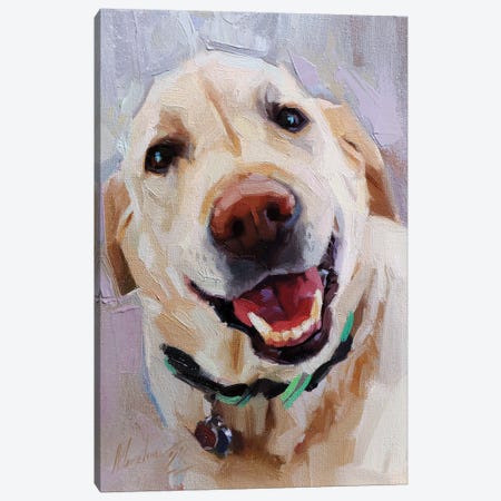 Happy White Dog Canvas Print #AMV89} by Alex Movchun Canvas Wall Art