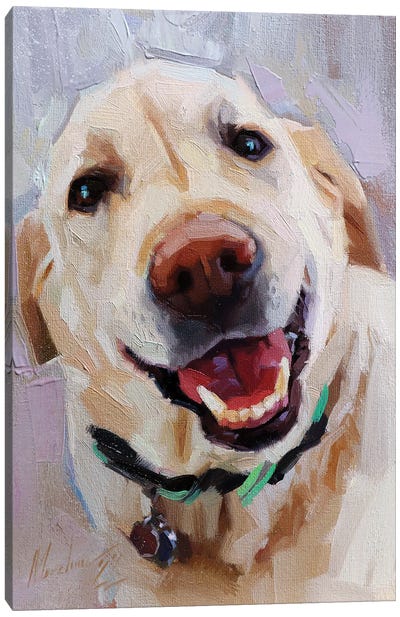 Happy White Dog Canvas Art Print - Alex Movchun