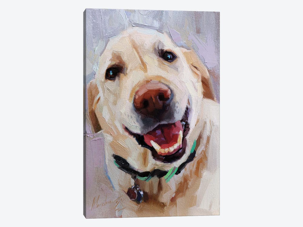 Happy White Dog by Alex Movchun 1-piece Canvas Art Print