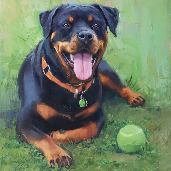 Grasses: Rottweiler Painting by Alex Movchun