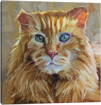 Red Cat Portrait Canvas Art Print - Orange Cat Art