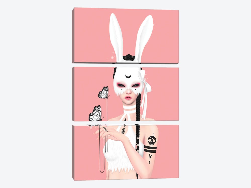 White Hare by Anne Martwijit 3-piece Canvas Wall Art