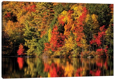 USA, New Hampshire, White Mountains, Fall reflection on Russell Pond Canvas Art Print - New Hampshire Art