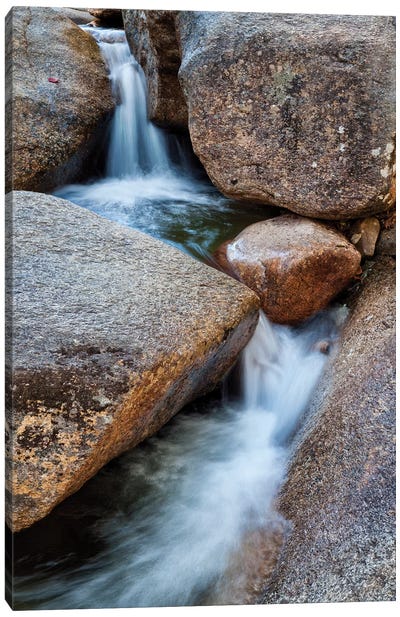 USA, New Hampshire, White Mountains, Lucy Brook flows past granite rock II Canvas Art Print - Waterfall Art