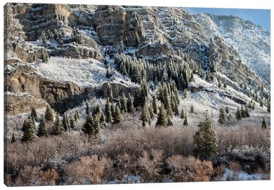 USA, Utah, Provo, Panoramic view of late afternoon light in Provo Canyon Canvas Art Print - Snowy Mountain Art