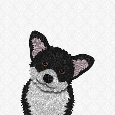 Cute Black Corgi by Angelika Parker metal wall art