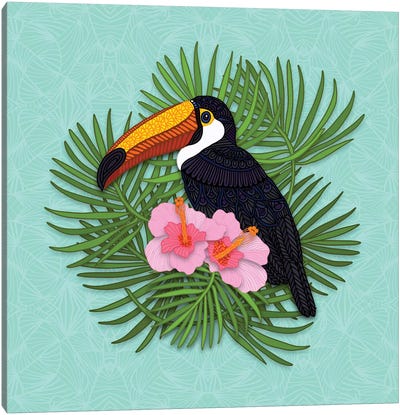 Toucan Summer Canvas Art Print - Hibiscus Art