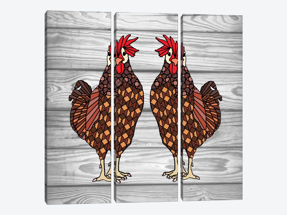 Chickens by Angelika Parker 3-piece Canvas Print