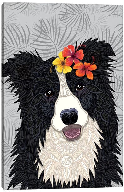 Tropical Border Collie Girl Canvas Art Print - Border Collie Art