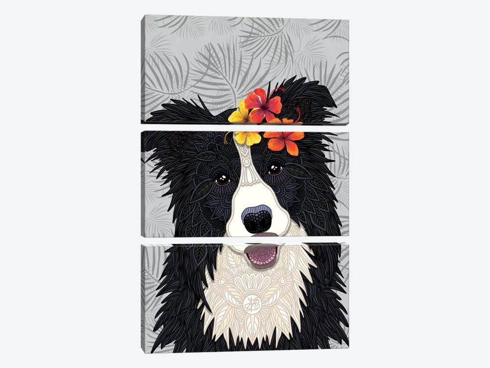 Tropical Border Collie Girl by Angelika Parker 3-piece Canvas Print