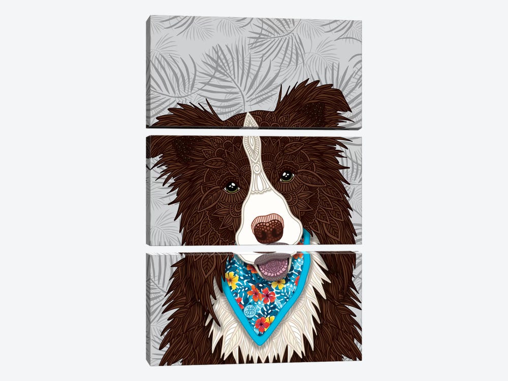 Tropical Red Border Collie Boy by Angelika Parker 3-piece Canvas Artwork