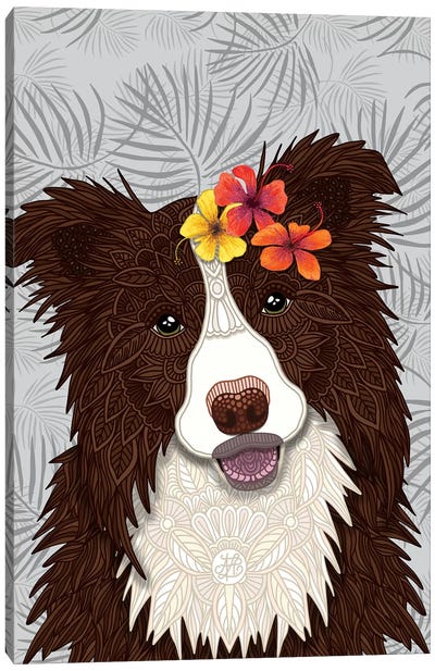 Tropical Red Border Collie Girl Canvas Art Print - Angelika Parker