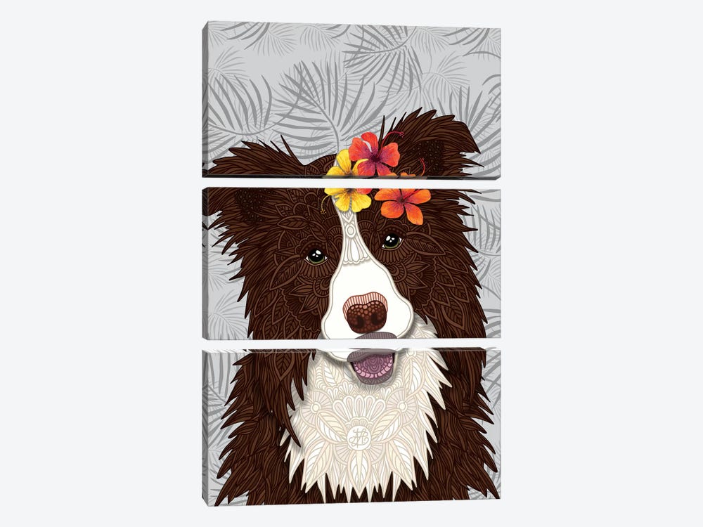 Tropical Red Border Collie Girl by Angelika Parker 3-piece Canvas Print