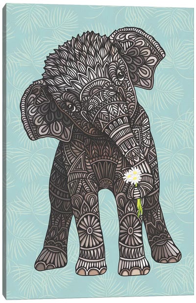Baby Elephant - Teal Canvas Art Print - Baby Animal Art
