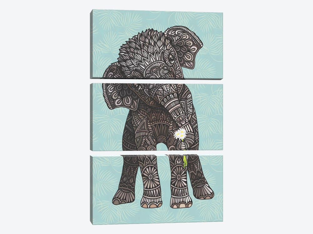 Baby Elephant - Teal by Angelika Parker 3-piece Canvas Artwork