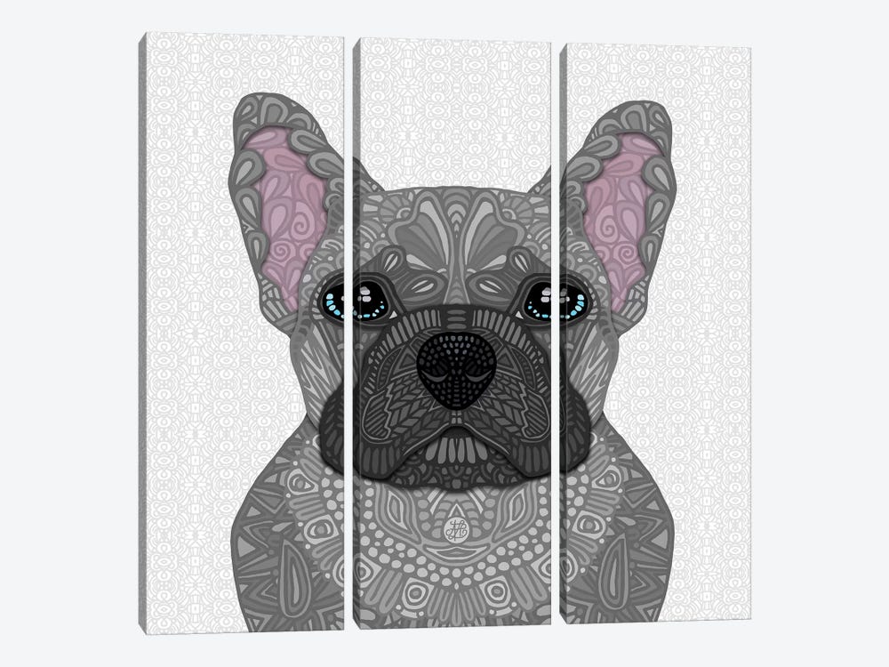 Blue Frenchie by Angelika Parker 3-piece Canvas Artwork