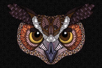 Great Horned Owl Head - Dark Horizontal by Angelika Parker canvas print