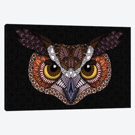 Great Horned Owl Head - Dark Horizontal Canvas Print #ANG233} by Angelika Parker Canvas Print