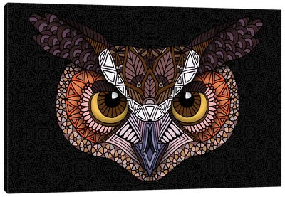Great Horned Owl Head - Dark Horizontal Canvas Art Print - Angelika Parker