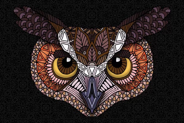Great Horned Owl Head - Dark Horizontal