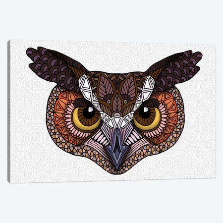 Great Horned Owl Head - Light Canvas Print #ANG234} by Angelika Parker Canvas Artwork