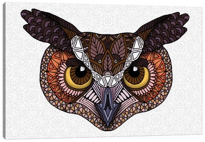 Great Horned Owl Head - Light Canvas Art Print - Angelika Parker