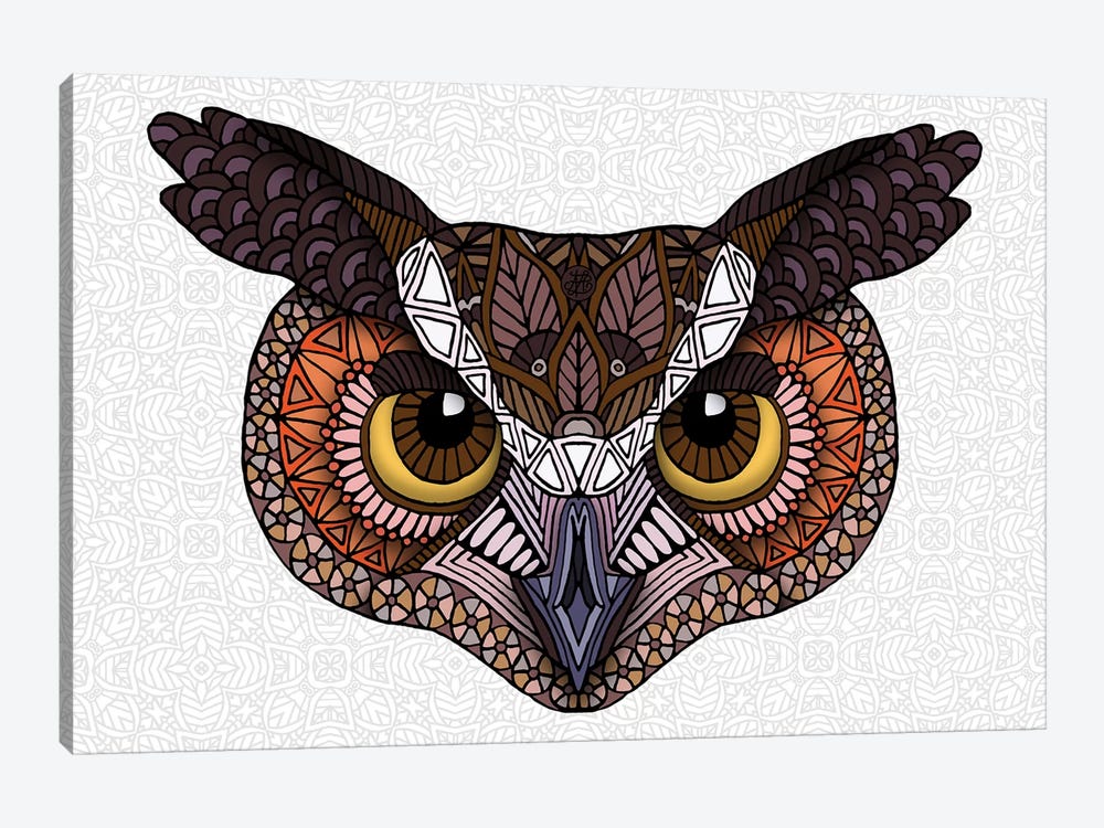Great Horned Owl Head - Light by Angelika Parker 1-piece Canvas Art Print