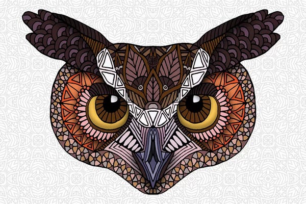 Angelika Parker: Great Horned Owl Head - Light by Angelika Parker