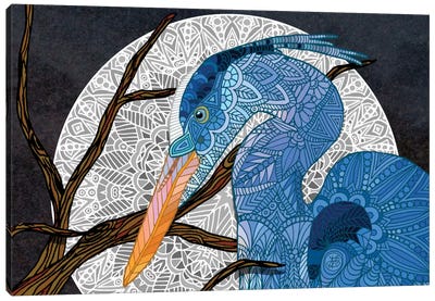 Egret Moon Canvas Art Print - Egret Art