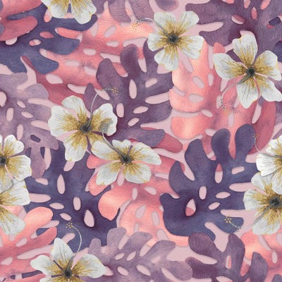 Antique Pink Hibiscus Patter by Angelika Parker art print