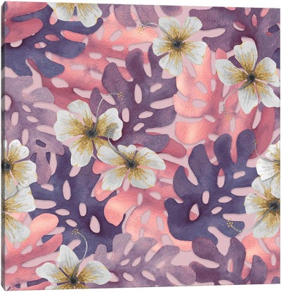 Antique Pink Hibiscus Patter Canvas Art Print - Angelika Parker