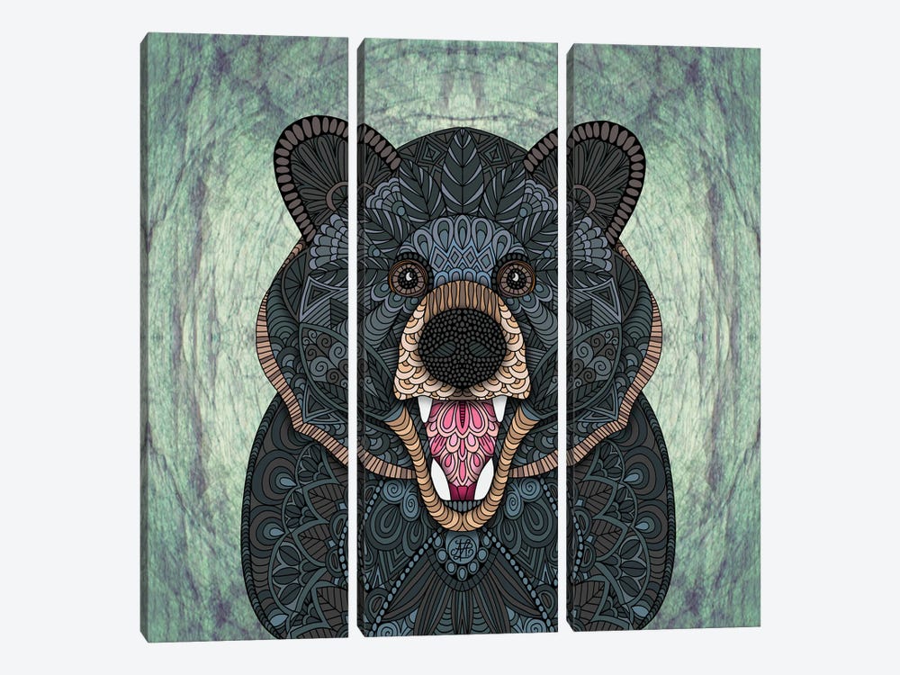 Ornate Black Bear (Square) by Angelika Parker 3-piece Canvas Artwork