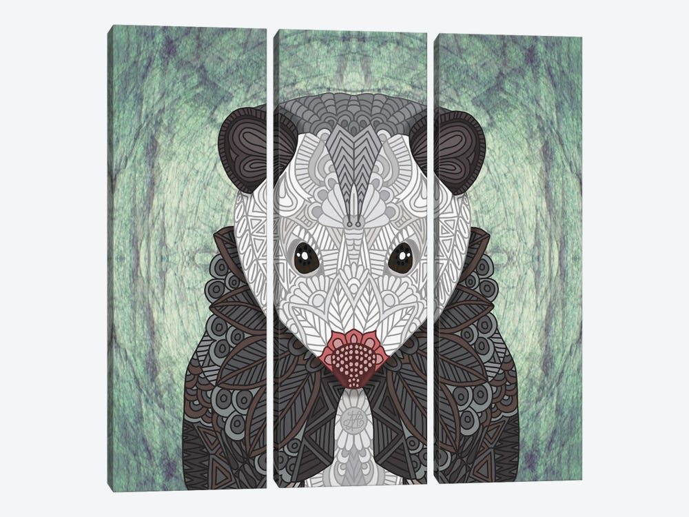 Ornate Opossum (Square) by Angelika Parker 3-piece Canvas Wall Art