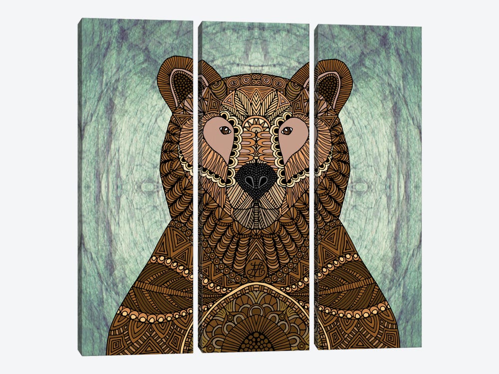 Ornate Brown Bear (Square) by Angelika Parker 3-piece Canvas Art Print