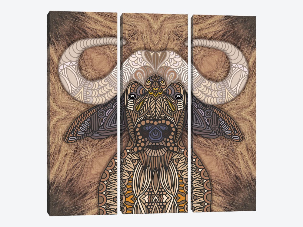 African Water Buffalo (Square) by Angelika Parker 3-piece Canvas Wall Art
