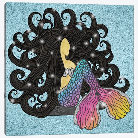 Black Hair Rainbow Mermaid Canvas Print #ANG333} by Angelika Parker Canvas Wall Art