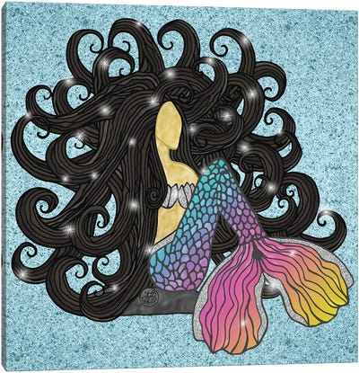 Black Hair Rainbow Mermaid Canvas Art Print - Angelika Parker