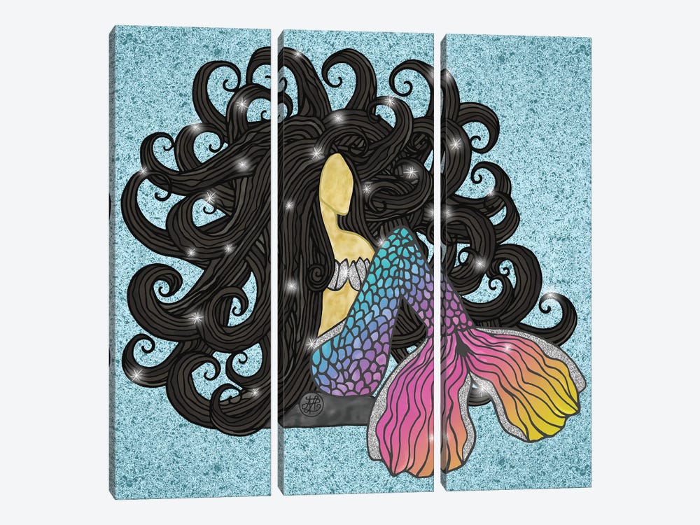 Black Hair Rainbow Mermaid by Angelika Parker 3-piece Canvas Art Print